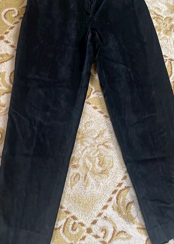 Siyah Kadın kadife Kemerli Pantolon - Görsel 2