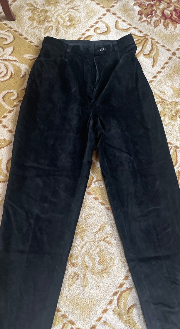 Siyah Kadın kadife Kemerli Pantolon - Görsel 3