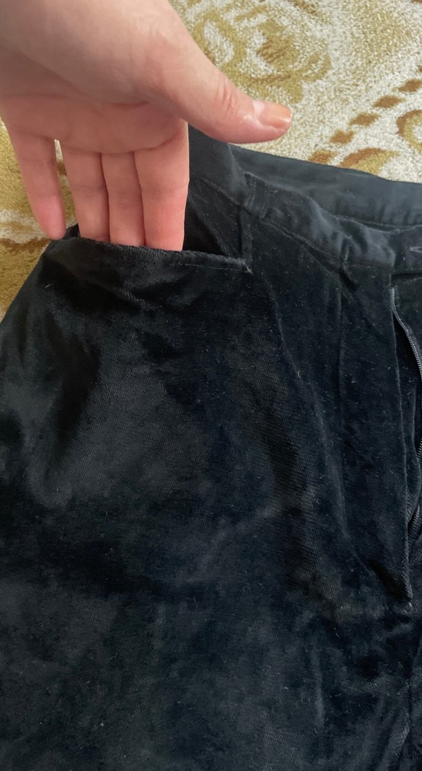 Siyah Kadın kadife Kemerli Pantolon - Görsel 4