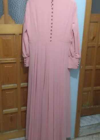 Armine Pembe Nakışlı Uzun Kollu Kadın Abiye Elbise