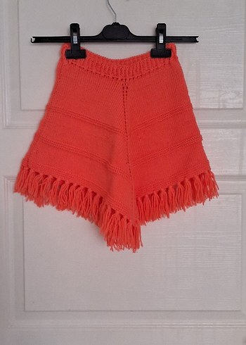 Turuncu  Örme Bohem Kız Çocuk Panço - Görsel 2