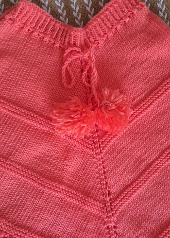 Turuncu  Örme Bohem Kız Çocuk Panço - Görsel 3