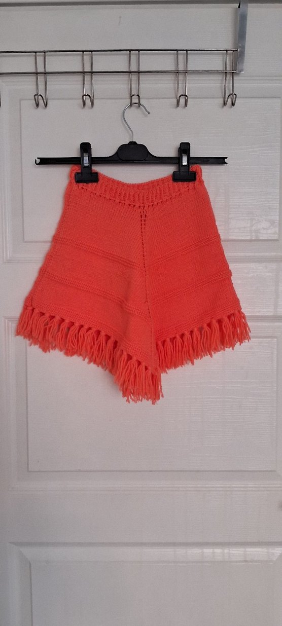 Turuncu  Örme Bohem Kız Çocuk Panço - Görsel 2