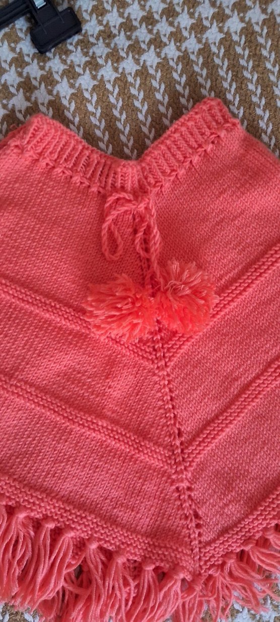 Turuncu  Örme Bohem Kız Çocuk Panço - Görsel 3