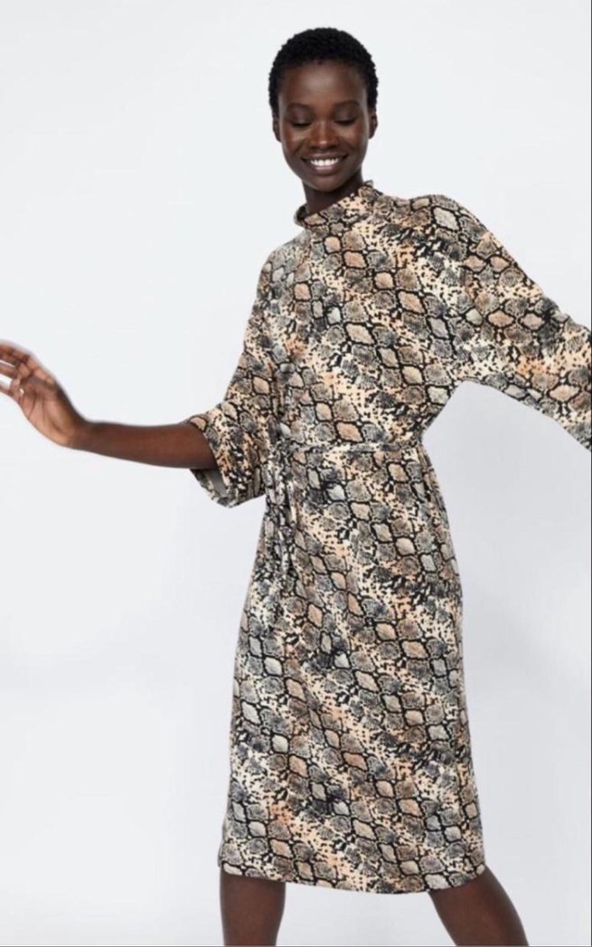 ZARA Yılan Desenli Midi Kadın Elbise - Görsel 2