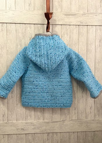 Mavi Nakışlı Örgü Erkek Çocuk Hırka - Görsel 6