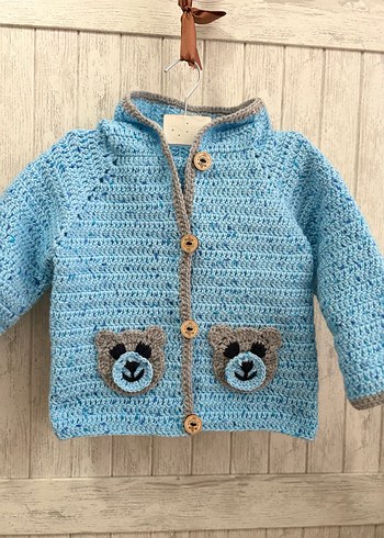 Mavi Nakışlı Örgü Erkek Çocuk Hırka - Görsel 2