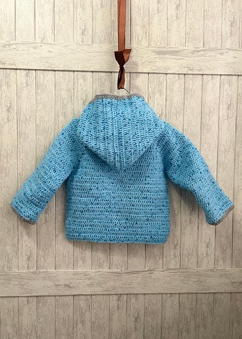 Mavi Nakışlı Örgü Erkek Çocuk Hırka - Görsel 5