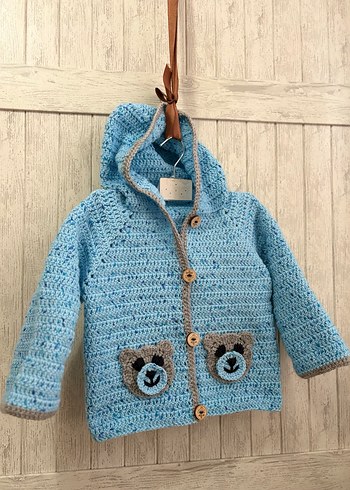 Mavi Nakışlı Örgü Erkek Çocuk Hırka - Görsel 9