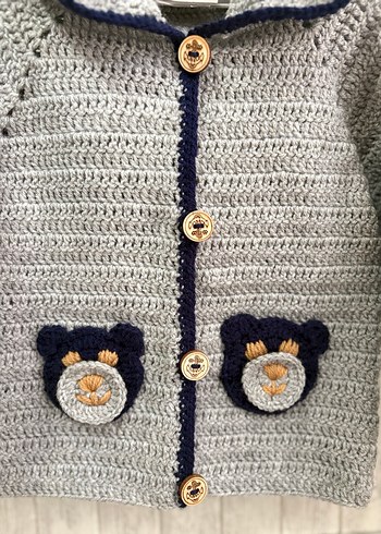 Kapüşonlu Erkek Çocuk Gri Örgü Hırka - Görsel 9