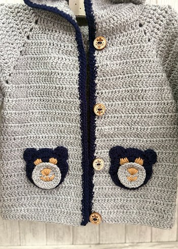 Kapüşonlu Erkek Çocuk Gri Örgü Hırka - Görsel 6