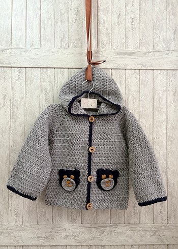 Kapüşonlu Erkek Çocuk Gri Örgü Hırka - Görsel 7