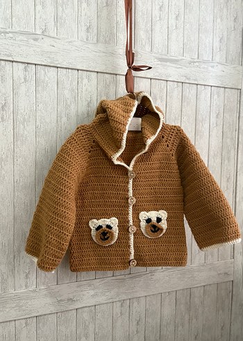 Kapüşonlu Kahverengi Örgü Erkek Hırka - Görsel 9