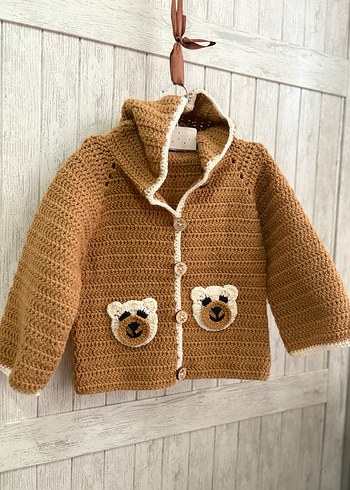 Kapüşonlu Kahverengi Örgü Erkek Hırka - Görsel 7