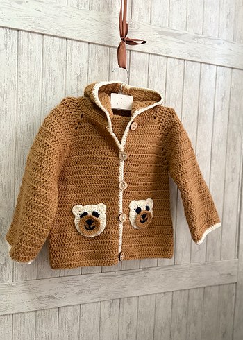 Kapüşonlu Kahverengi Örgü Erkek Hırka - Görsel 6