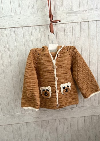 Kapüşonlu Kahverengi Örgü Erkek Hırka - Görsel 2