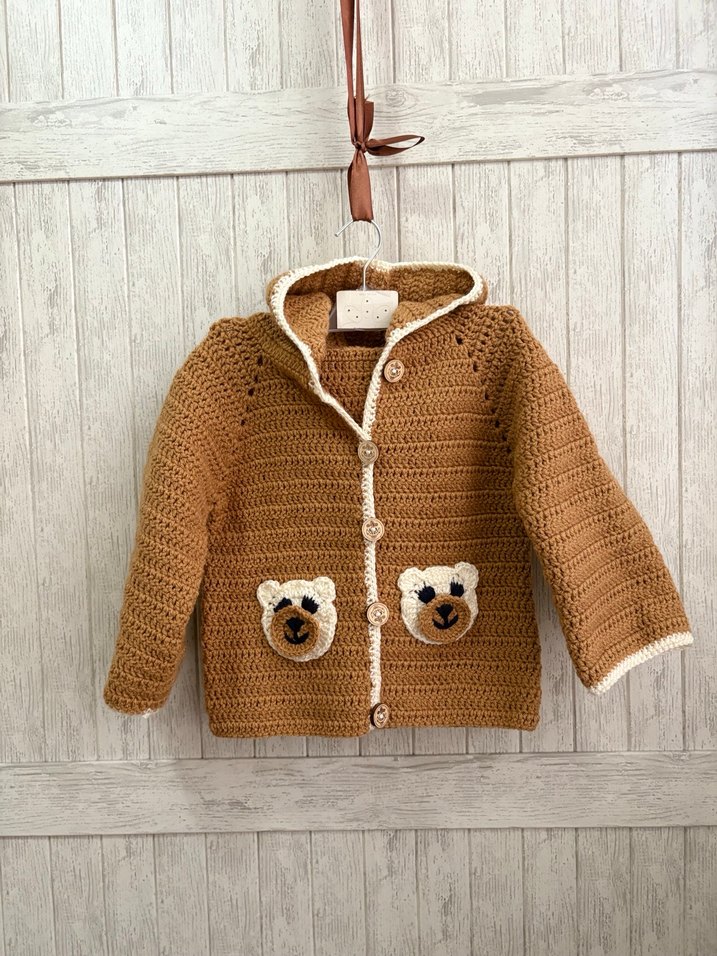 Kapüşonlu Kahverengi Örgü Erkek Hırka - Görsel 5