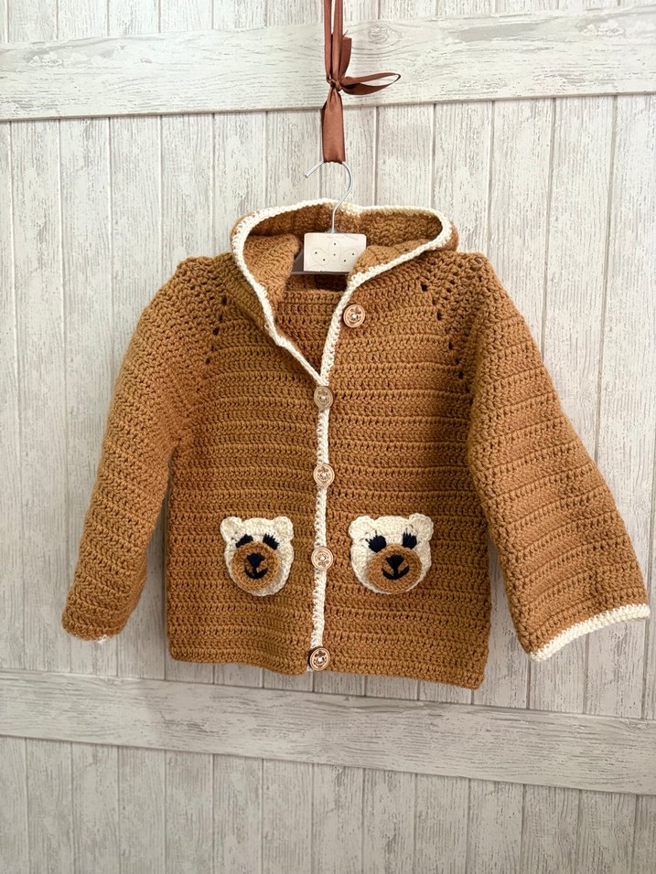 Kapüşonlu Kahverengi Örgü Erkek Hırka - Görsel 4