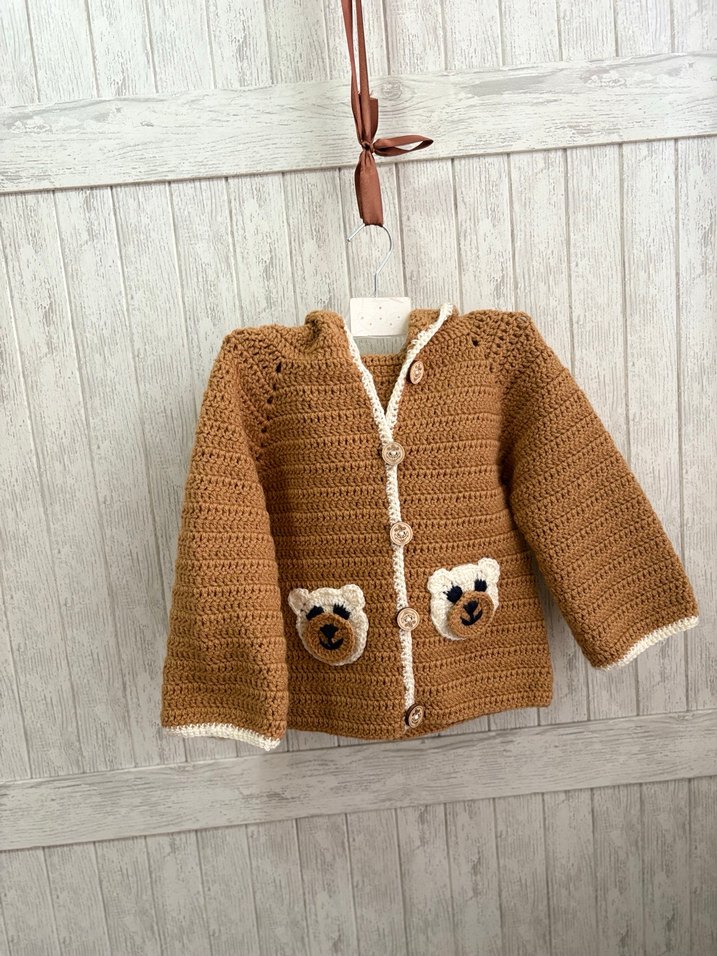 Kapüşonlu Kahverengi Örgü Erkek Hırka - Görsel 2