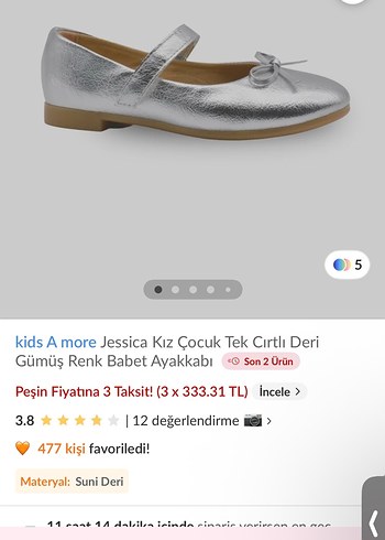 Kız Çocuk Gümüş Renk Fiyonk Detaylı Babet - Görsel 4