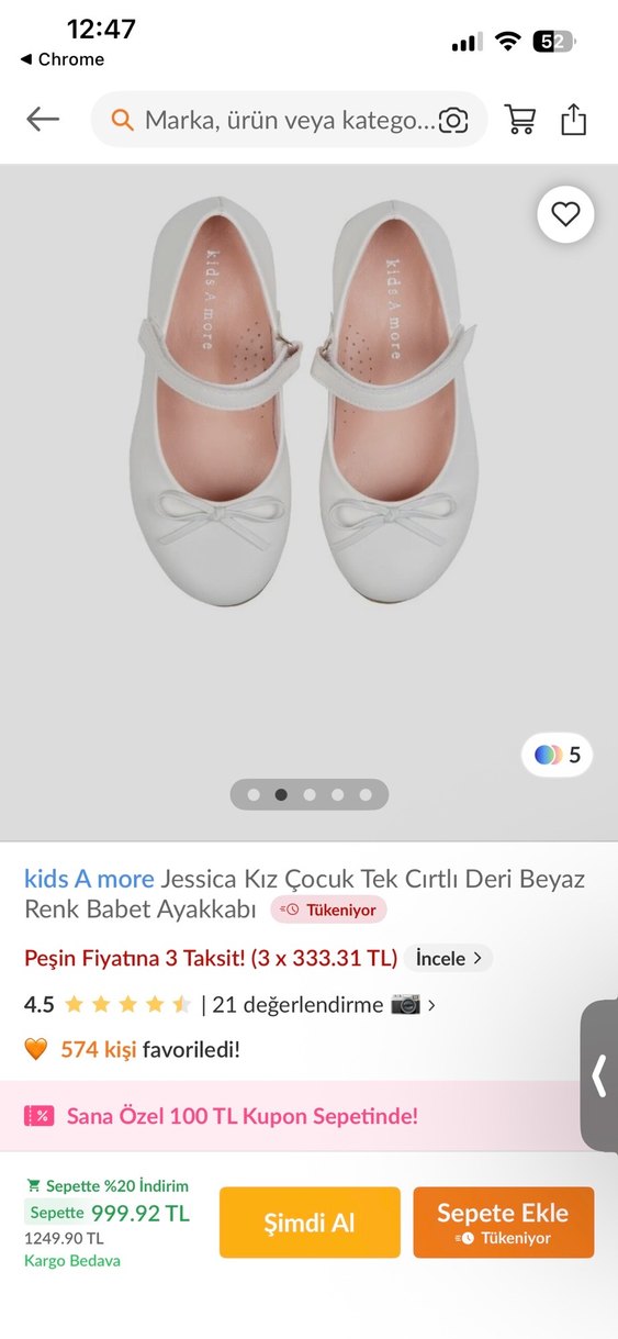 Kız Beyaz Fiyonk Detaylı Bale Ayakkabısı - Görsel 2