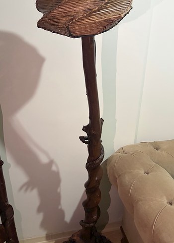 Gerçek Ceviz Ağacından El Yapımı Ahşap Lambader - Görsel 5