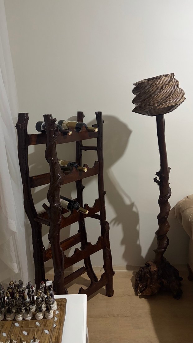 Gerçek Ceviz Ağacından El Yapımı Ahşap Lambader - Görsel 3