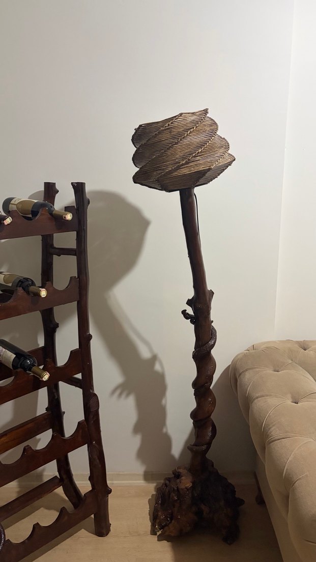 Gerçek Ceviz Ağacından El Yapımı Ahşap Lambader - Görsel 4