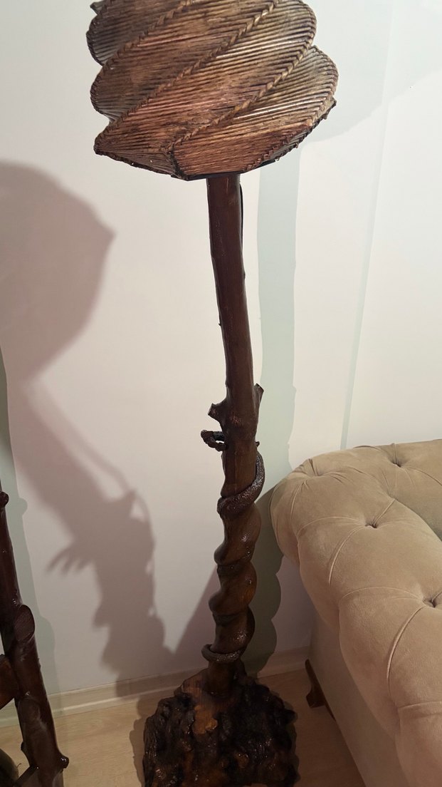 Gerçek Ceviz Ağacından El Yapımı Ahşap Lambader - Görsel 5