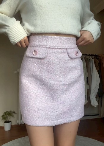 xs Beden Düğmeli Pembe Triko Mini Etek