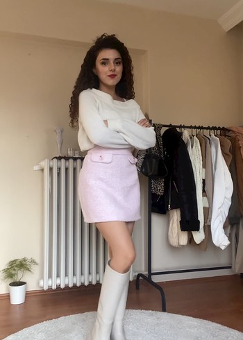Koton Düğmeli Pembe Triko Mini Etek