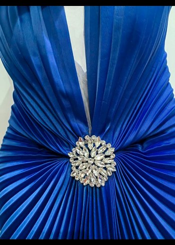 Mavi Straplez Pilili kısa Abiye Elbise - Görsel 3