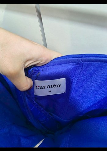 Mavi Straplez Pilili kısa Abiye Elbise - Görsel 5