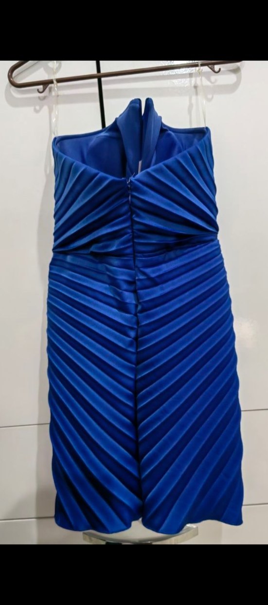 Mavi Straplez Pilili kısa Abiye Elbise - Görsel 2