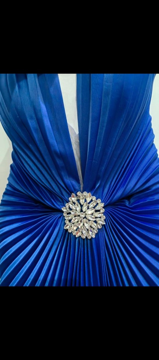 Mavi Straplez Pilili kısa Abiye Elbise - Görsel 3