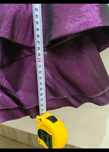 Mor Straplez Fırfırlı belden oturan kısa Abiye Elbise - Görsel 4