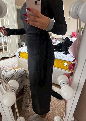 xs Beden Siyah V Yakalı Uzun Kollu Kadın takım