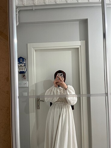 Keten astarlı işlemeli elbise - Görsel 5