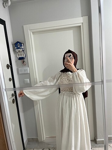 Keten astarlı işlemeli elbise - Görsel 9