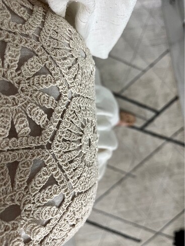 Keten astarlı işlemeli elbise - Görsel 6