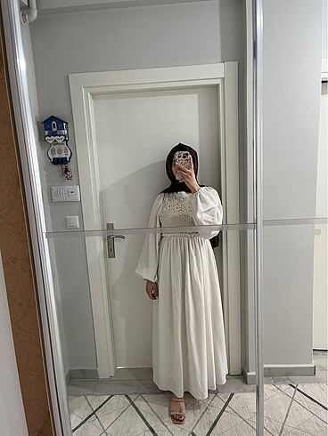 Keten astarlı işlemeli elbise - Görsel 8