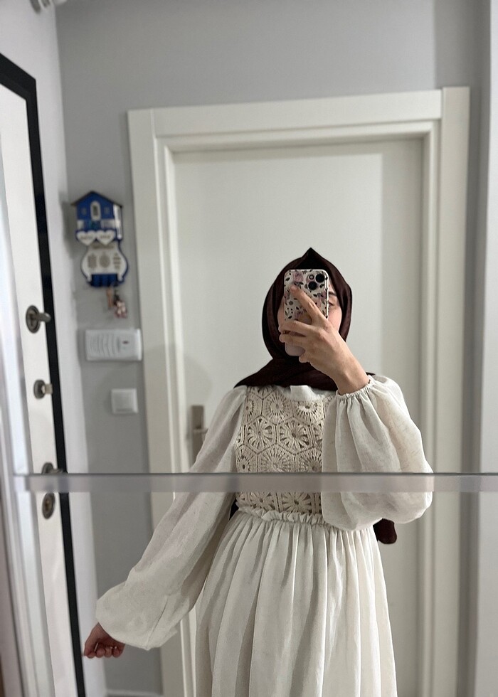 Keten astarlı işlemeli elbise - Görsel 2