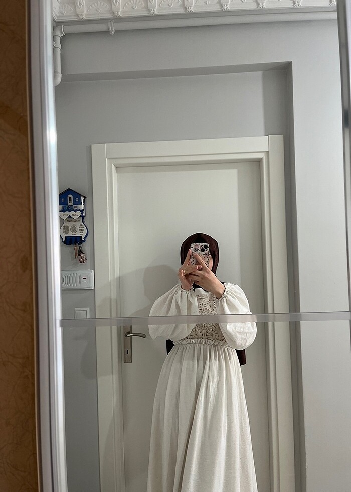 Keten astarlı işlemeli elbise - Görsel 5