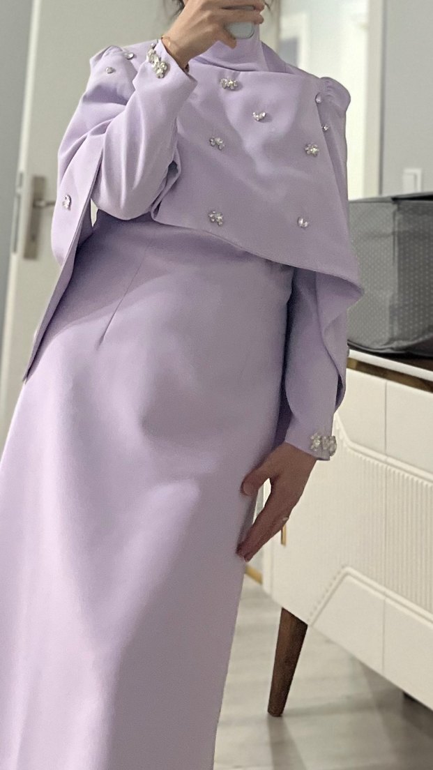 Mor Drapeli Uzun Abiye Elbise - Görsel 4