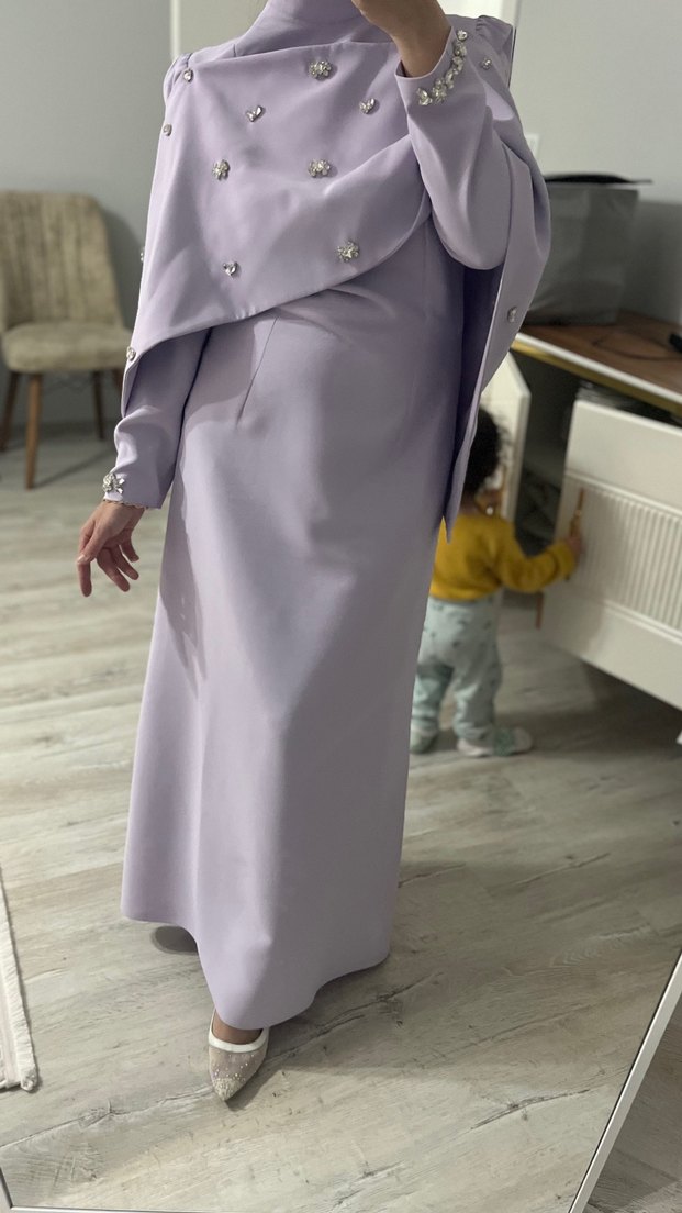 Mor Drapeli Uzun Abiye Elbise - Görsel 3