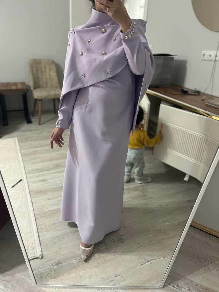 Mor Drapeli Uzun Abiye Elbise - Görsel 5