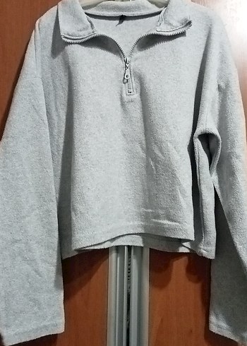 Gri Yarım Fermuarlı Kadın Sweatshirt