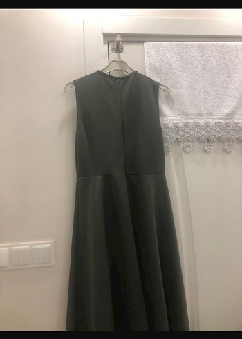 Düğmeli Nakışlı Uzun Kollu Haki Elbise - Görsel 2