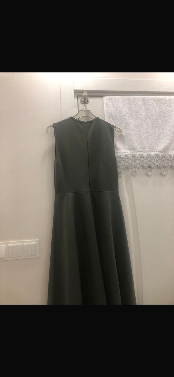 Düğmeli Nakışlı Uzun Kollu Haki Elbise - Görsel 2