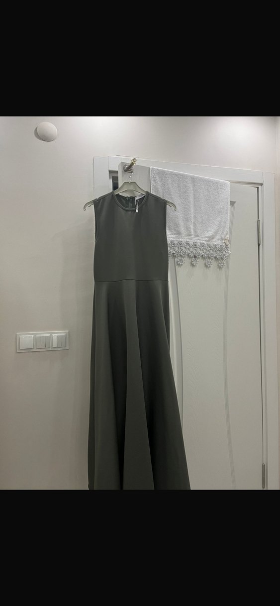 Düğmeli Nakışlı Uzun Kollu Haki Elbise - Görsel 3